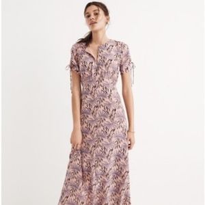 Madewell Silk Tie-Sleeve Maxi Dress in Oasis Palm